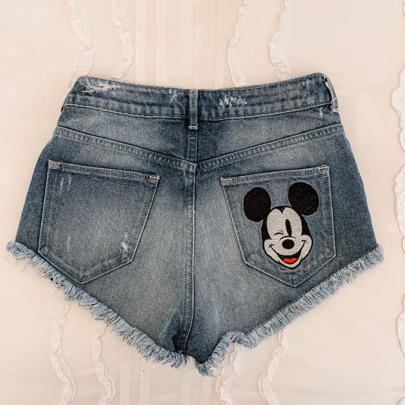 mickey mouse denim shorts h&m
